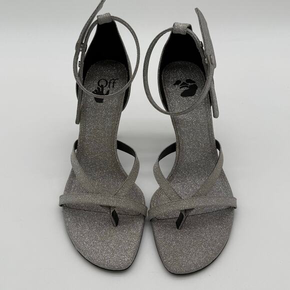 OFF-WHITE Virgil Abloh Glitter Zip Tie Silver Heeled Sandal NWB EU 39 US 9 $1195 - Picture 8 of 9
